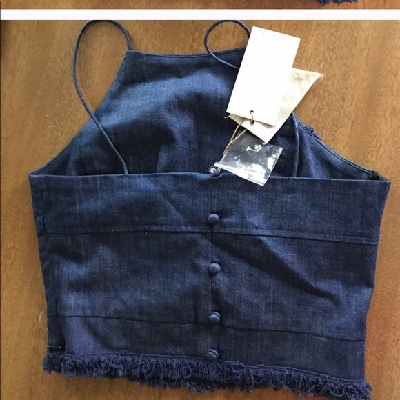 Moon river Anthropologie denim fringe top - Picture 2 of 2